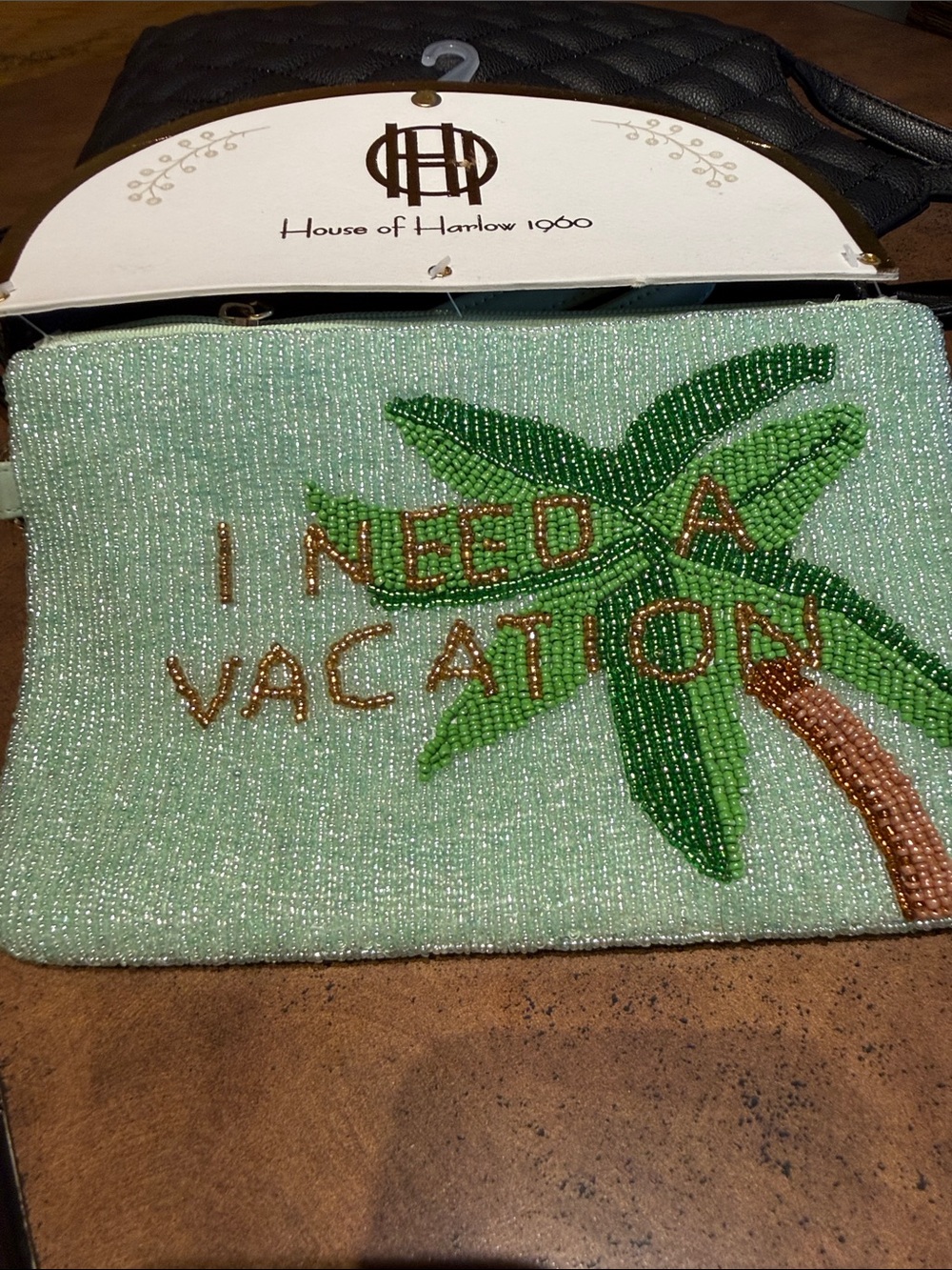 House of Harlow 1960 Mint Green Beaded Palm Clutch